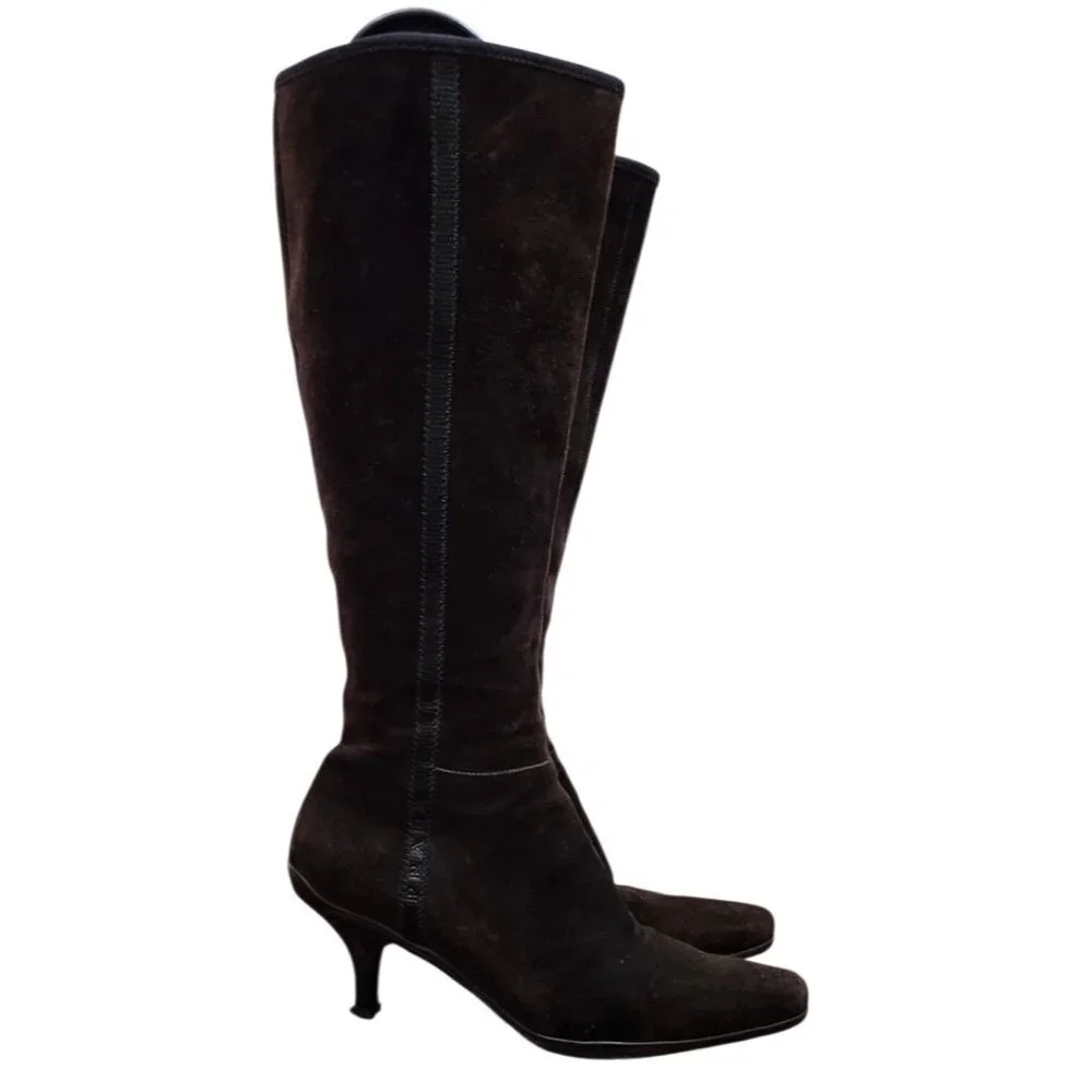 PRADA BROWN SUEDE HEELED BOOTS - EU 38.5/US 8 - Picture 3 of 16